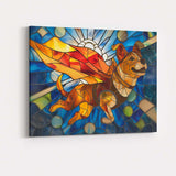 Stained Glass Flying Dog Blue Sky Fantasy Canvas Wall Art Print Decor Picture Ready to Hang