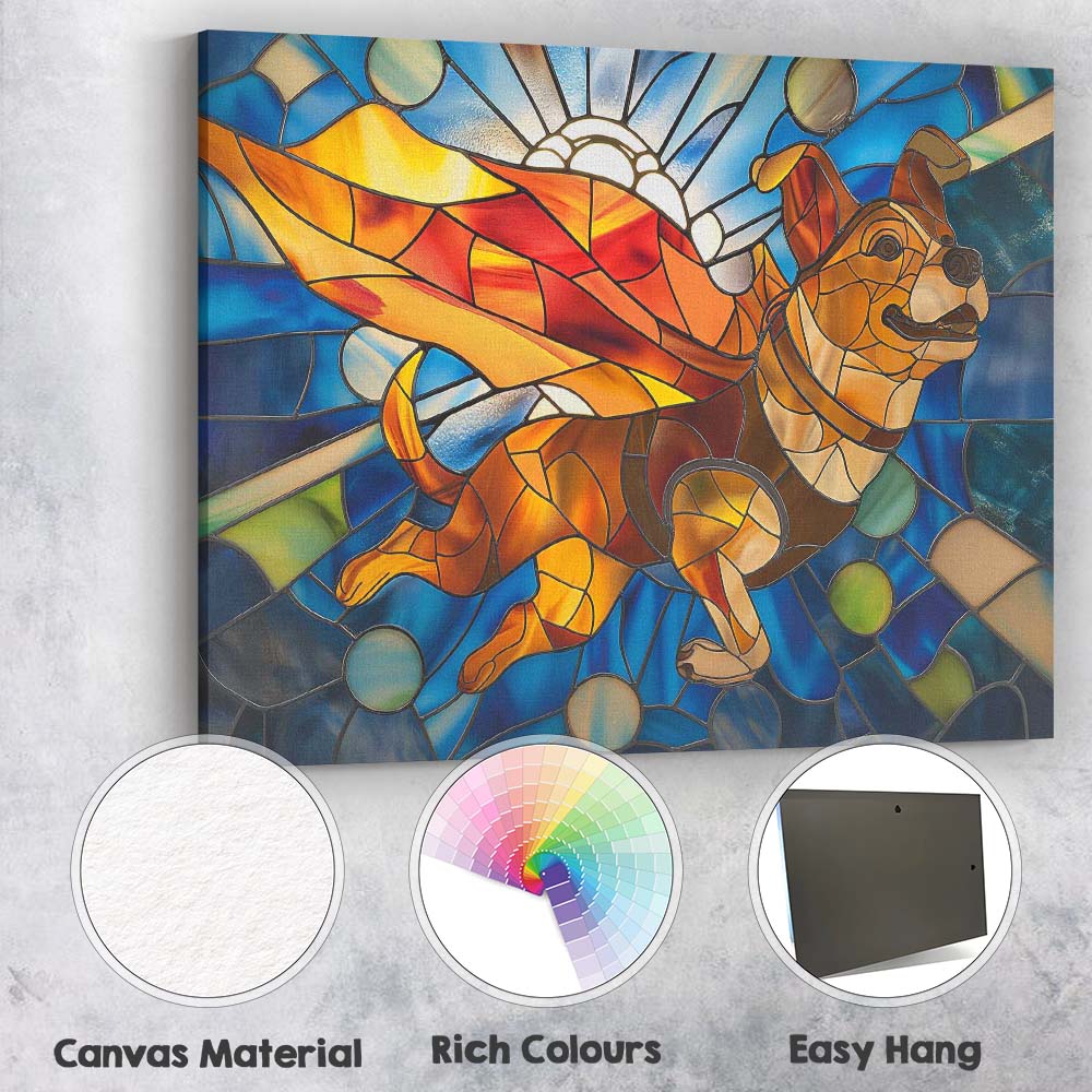 Stained Glass Flying Dog Blue Sky Fantasy Canvas Wall Art Print Decor Picture Ready to Hang