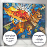 Stained Glass Flying Dog Blue Sky Fantasy Canvas Wall Art Print Decor Picture Ready to Hang