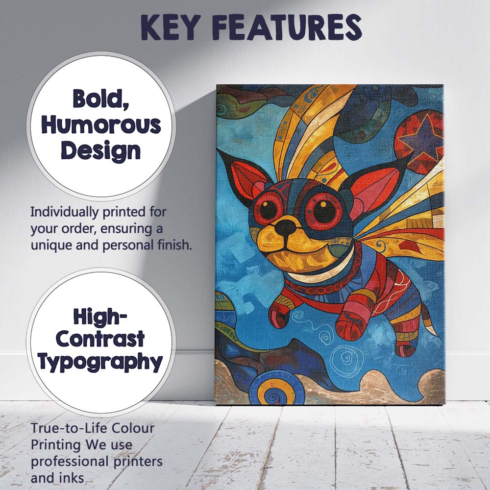 Colourful Folk Art Chihuahua Abstract Portrait Canvas Wall Art Print Decor Picture Ready to Hang