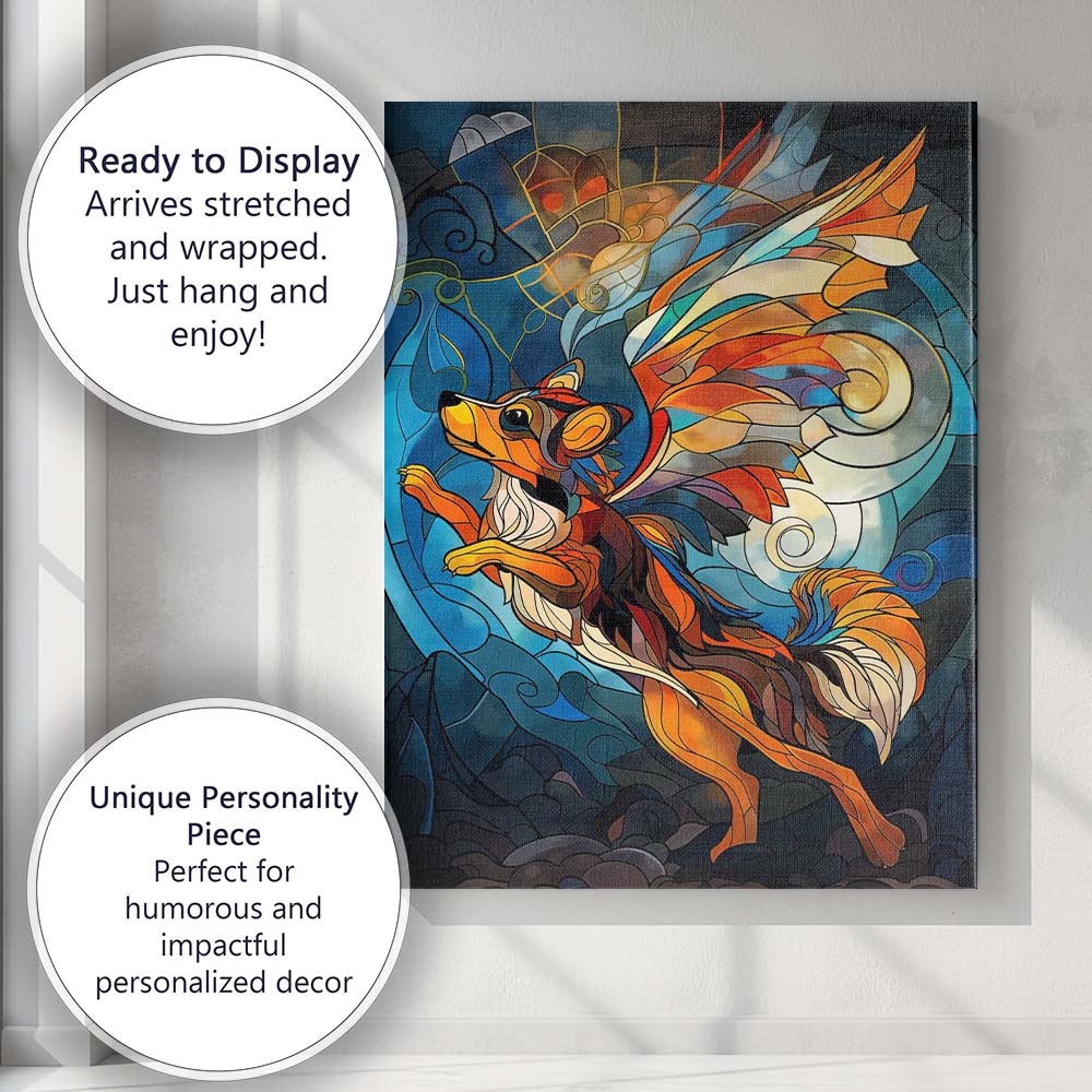 Stained Glass Fantasy Fox Colourful Winged Animal Canvas Wall Art Print Decor Picture Ready to Hang