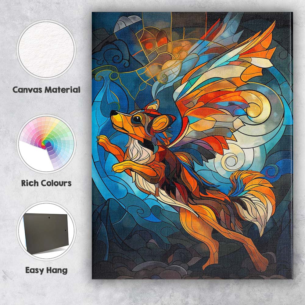 Stained Glass Fantasy Fox Colourful Winged Animal Canvas Wall Art Print Decor Picture Ready to Hang