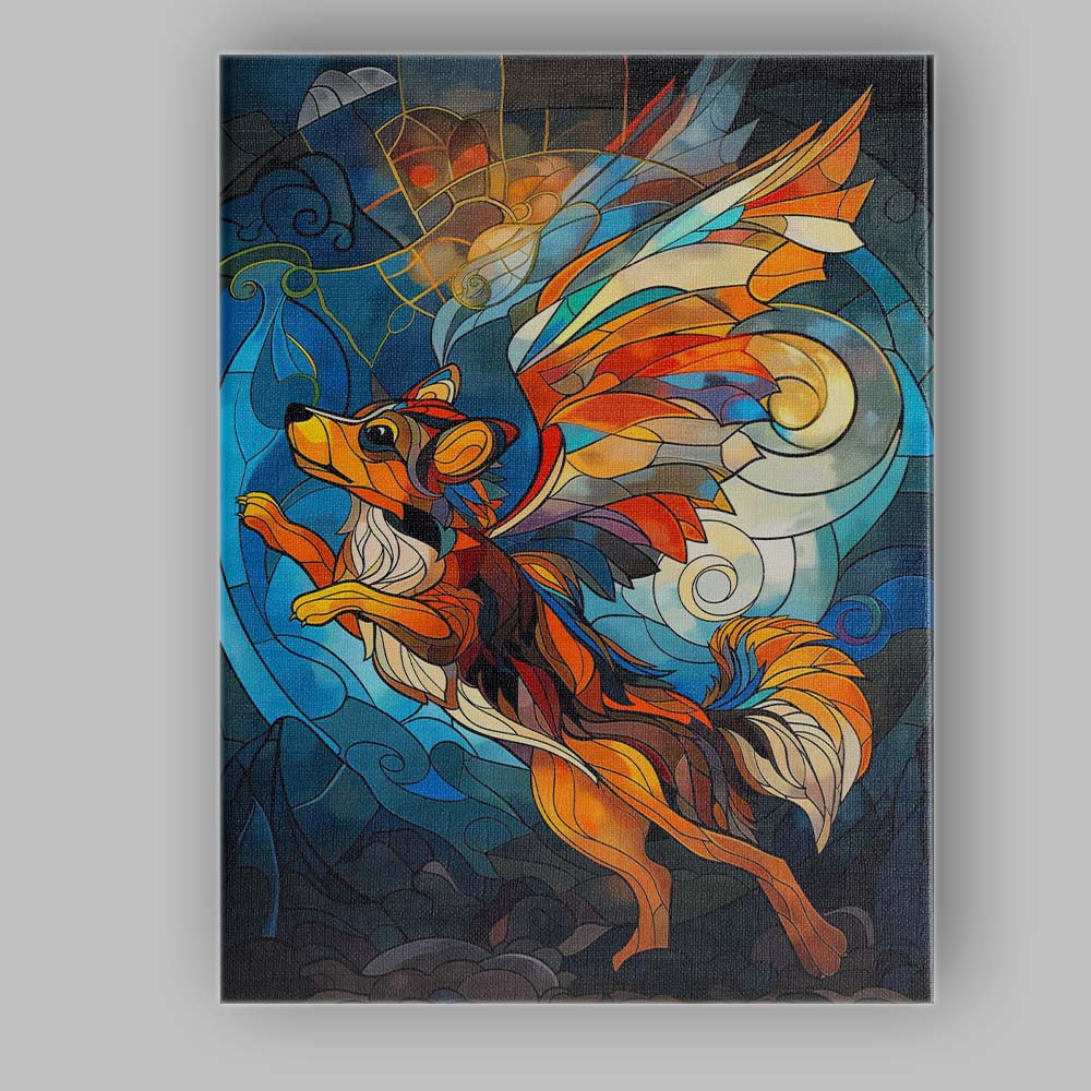 Stained Glass Fantasy Fox Colourful Winged Animal Canvas Wall Art Print Decor Picture Ready to Hang