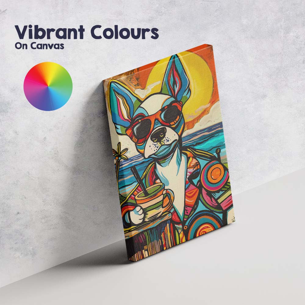Colourful Pop Art Chihuahua Beach Cocktail Sunset Canvas Wall Art Print Decor Picture Ready to Hang