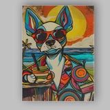 Colourful Pop Art Chihuahua Beach Cocktail Sunset Canvas Wall Art Print Decor Picture Ready to Hang