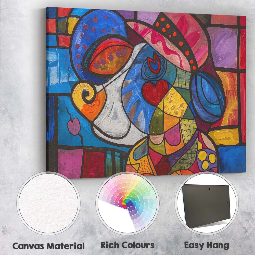 Abstract Cubist Cat Colourful Heart Modern Art Canvas Wall Art Print Decor Picture Ready to Hang