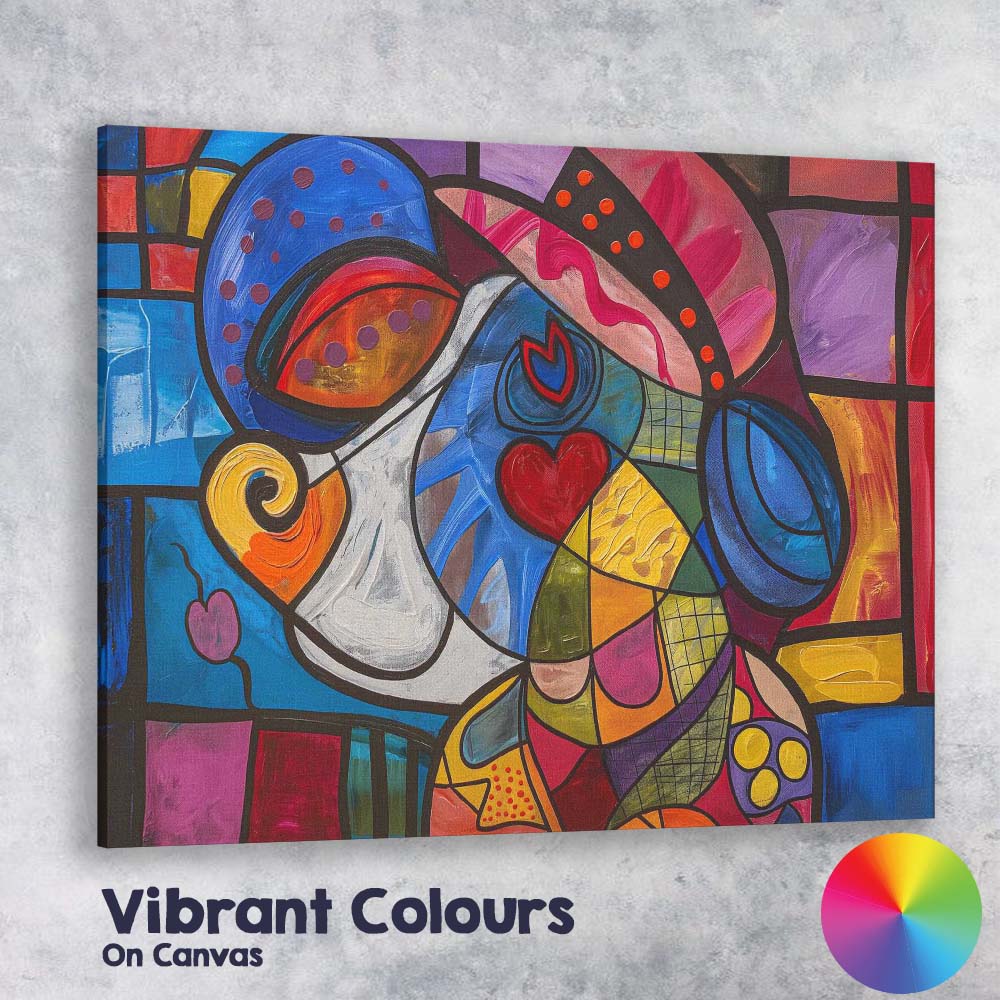 Abstract Cubist Cat Colourful Heart Modern Art Canvas Wall Art Print Decor Picture Ready to Hang