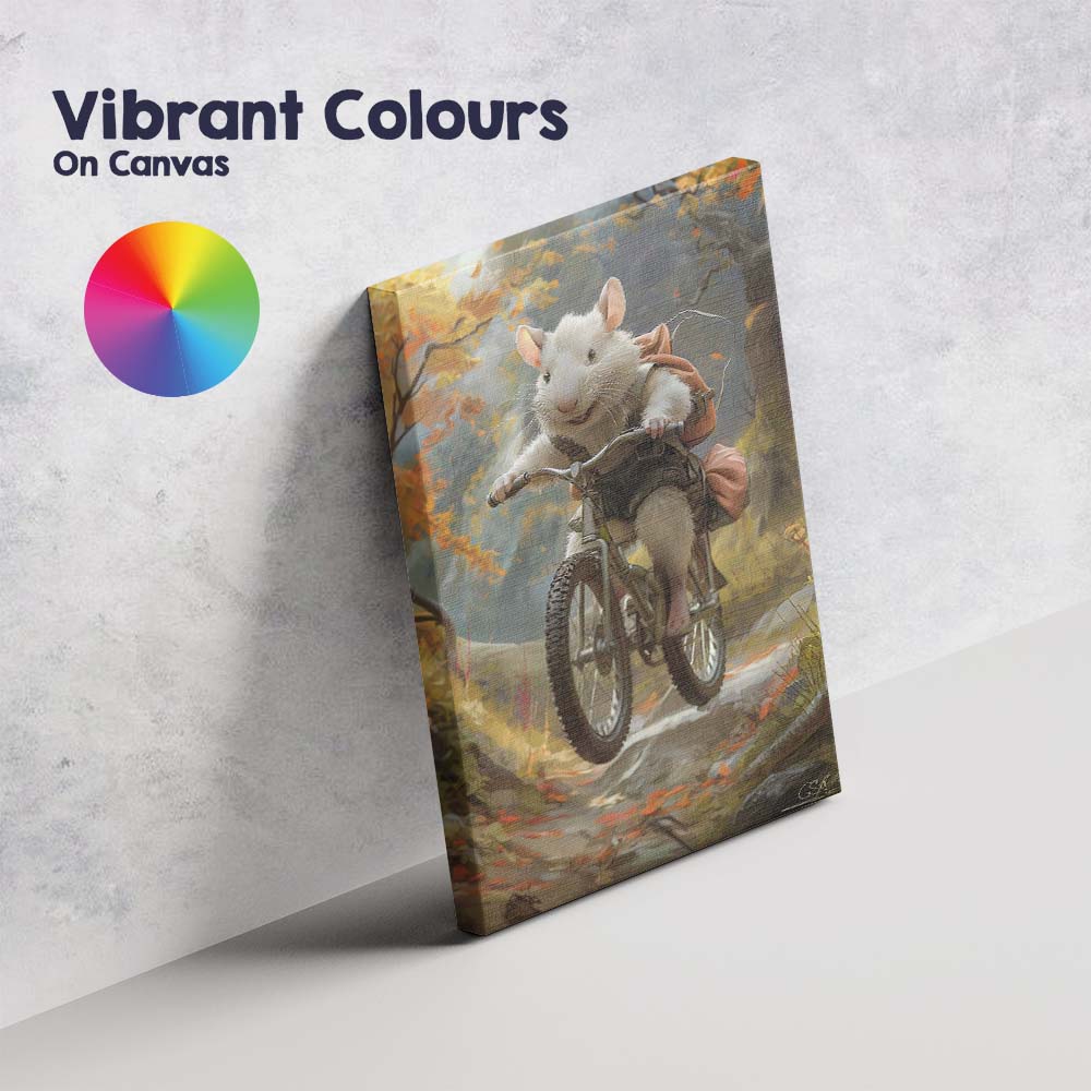 Cute White Mouse Mountain Bike Woodland Adventure Canvas Wall Art Print Decor Picture Ready to Hang