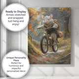 Cute White Mouse Mountain Bike Woodland Adventure Canvas Wall Art Print Decor Picture Ready to Hang