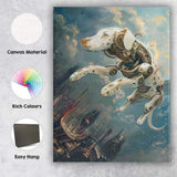 Futuristic White Robotic Dog Cyberpunk Cityscape Canvas Wall Art Print Decor Picture Ready to Hang