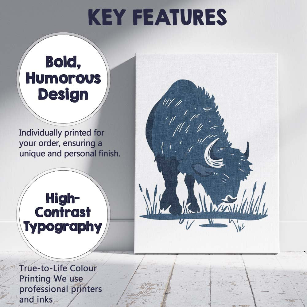 Grazing American Bison Wildlife Silhouette Canvas Wall Art Print Decor Picture Ready to Hang
