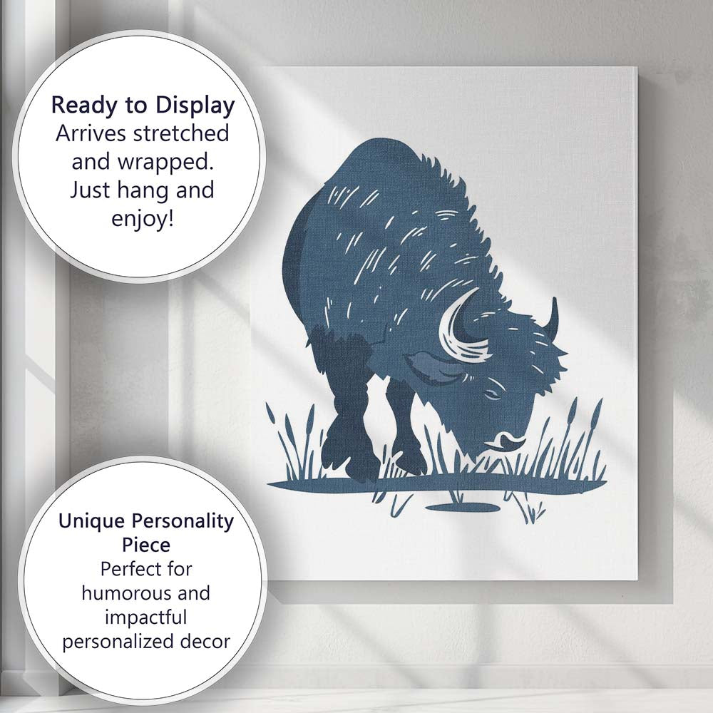 Grazing American Bison Wildlife Silhouette Canvas Wall Art Print Decor Picture Ready to Hang