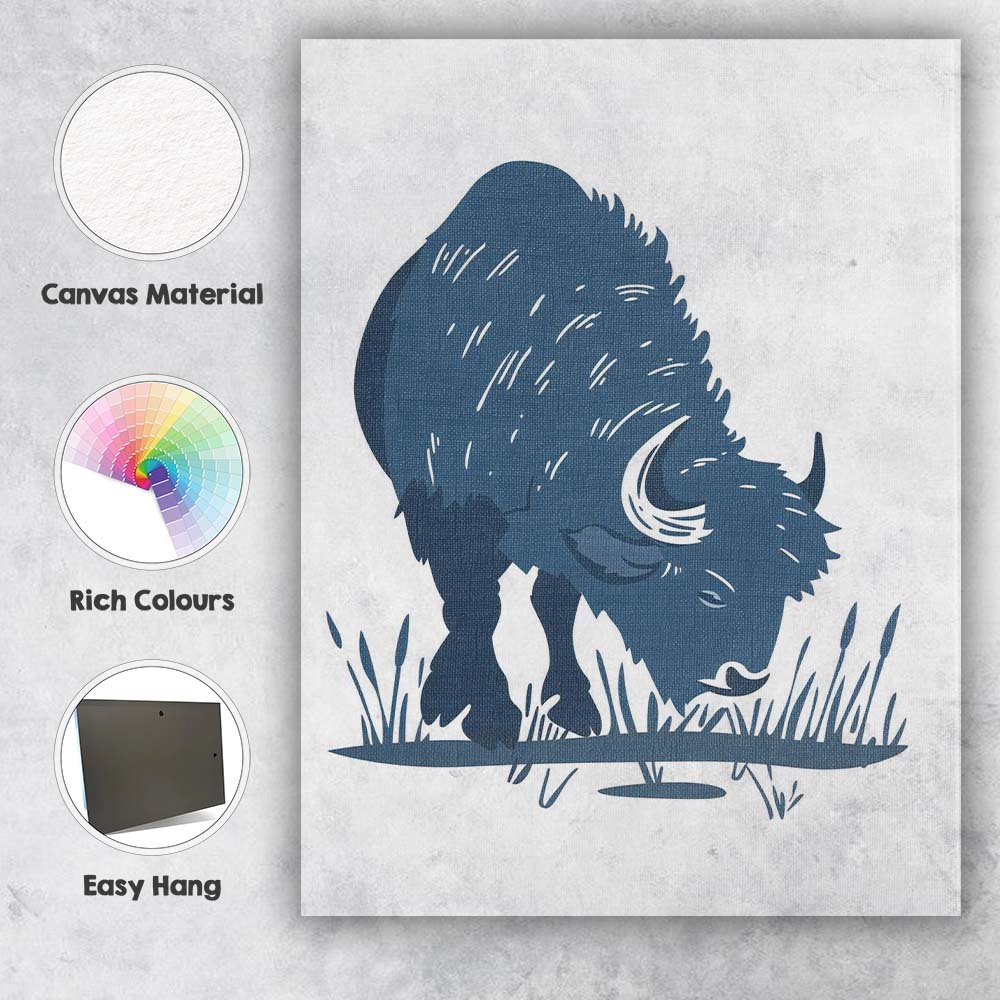 Grazing American Bison Wildlife Silhouette Canvas Wall Art Print Decor Picture Ready to Hang