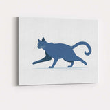 Minimalist Blue Walking Cat Animal Illustration Canvas Wall Art Print Decor Picture Ready to Hang