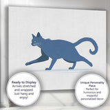 Minimalist Blue Walking Cat Animal Illustration Canvas Wall Art Print Decor Picture Ready to Hang