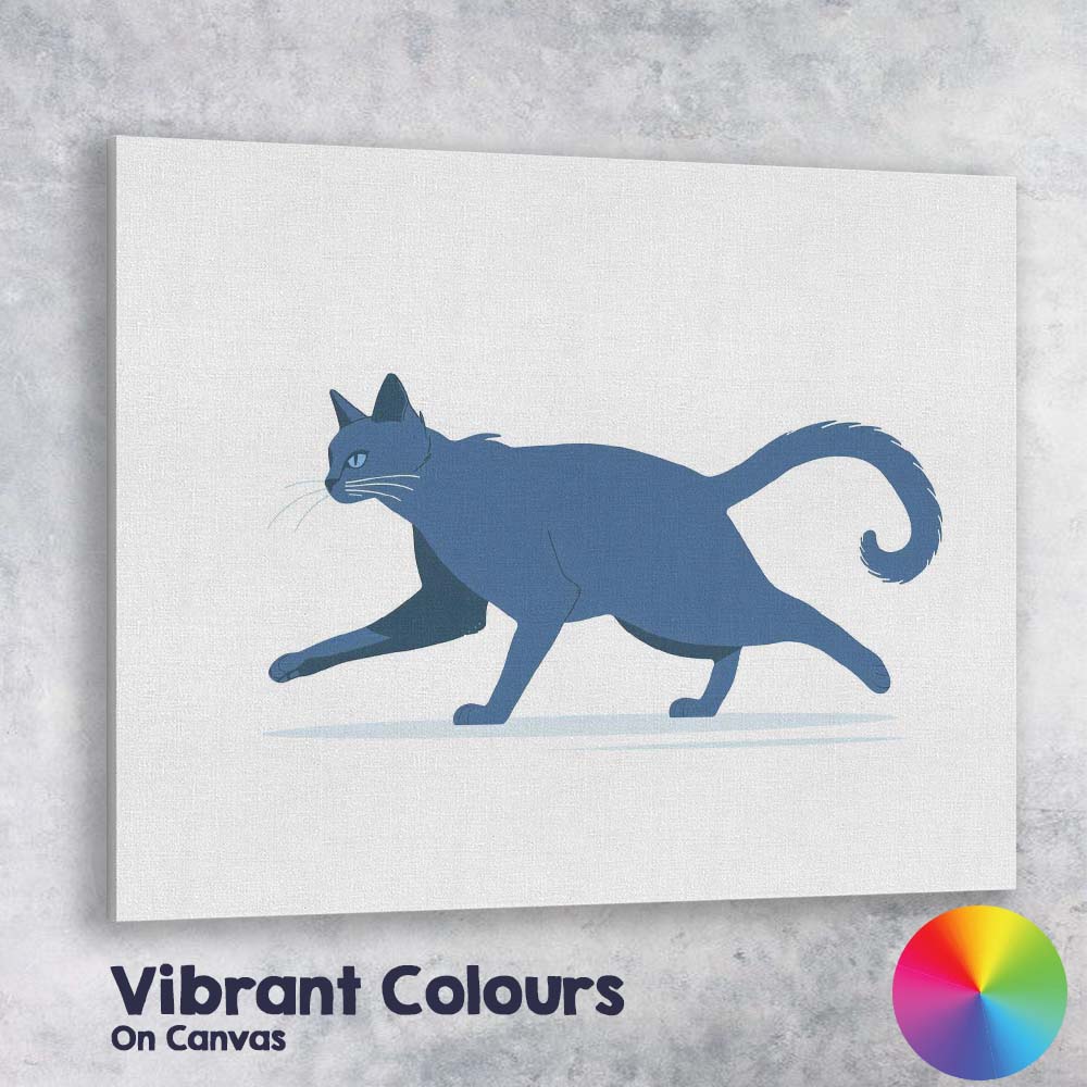 Minimalist Blue Walking Cat Animal Illustration Canvas Wall Art Print Decor Picture Ready to Hang