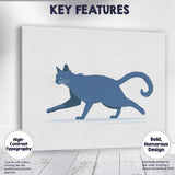 Minimalist Blue Walking Cat Animal Illustration Canvas Wall Art Print Decor Picture Ready to Hang