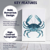 Detailed Blue Crab Marine Life Illustration Canvas Wall Art Print Decor Picture Ready to Hang