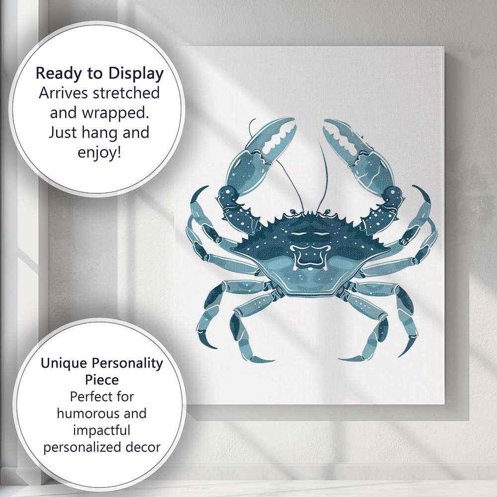 Detailed Blue Crab Marine Life Illustration Canvas Wall Art Print Decor Picture Ready to Hang