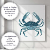 Detailed Blue Crab Marine Life Illustration Canvas Wall Art Print Decor Picture Ready to Hang