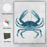 Detailed Blue Crab Marine Life Illustration Canvas Wall Art Print Decor Picture Ready to Hang