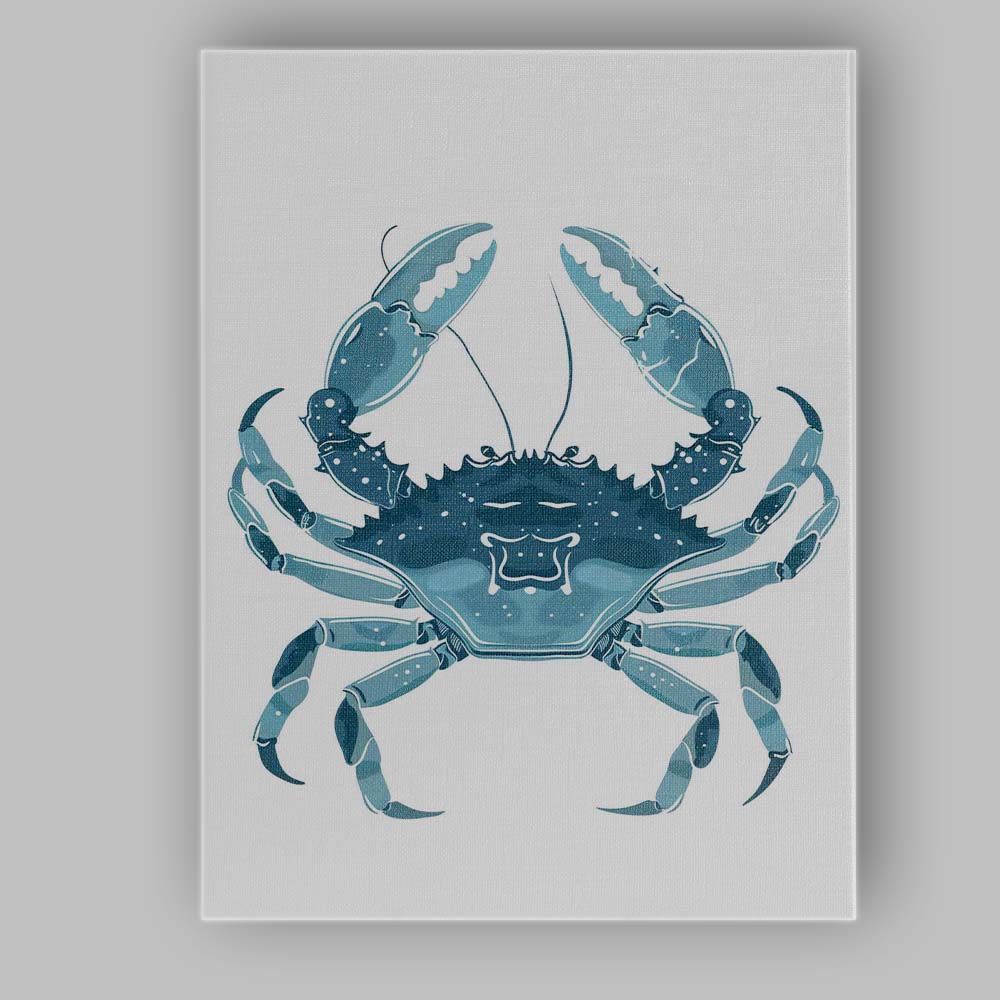 Detailed Blue Crab Marine Life Illustration Canvas Wall Art Print Decor Picture Ready to Hang
