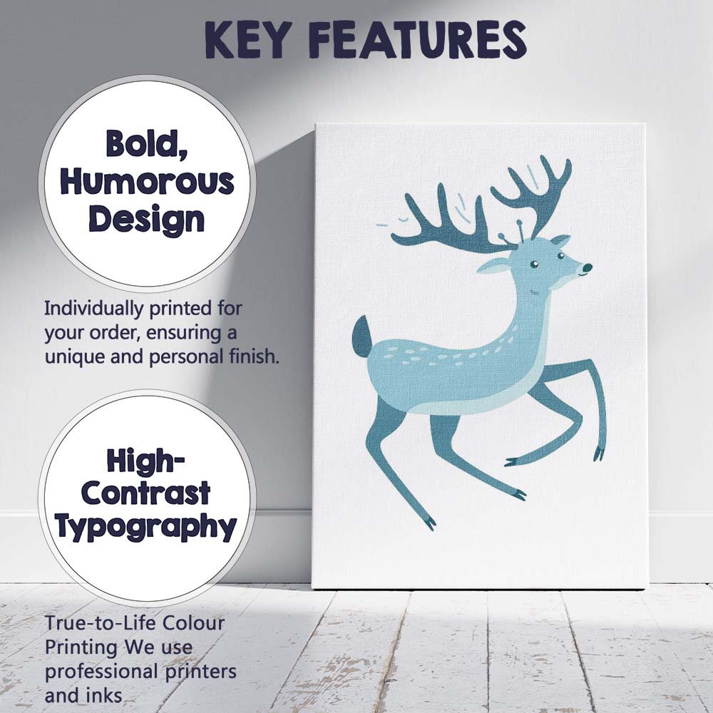 Cute Cartoon Running Deer Woodland Animal Canvas Wall Art Print Decor Picture Ready to Hang