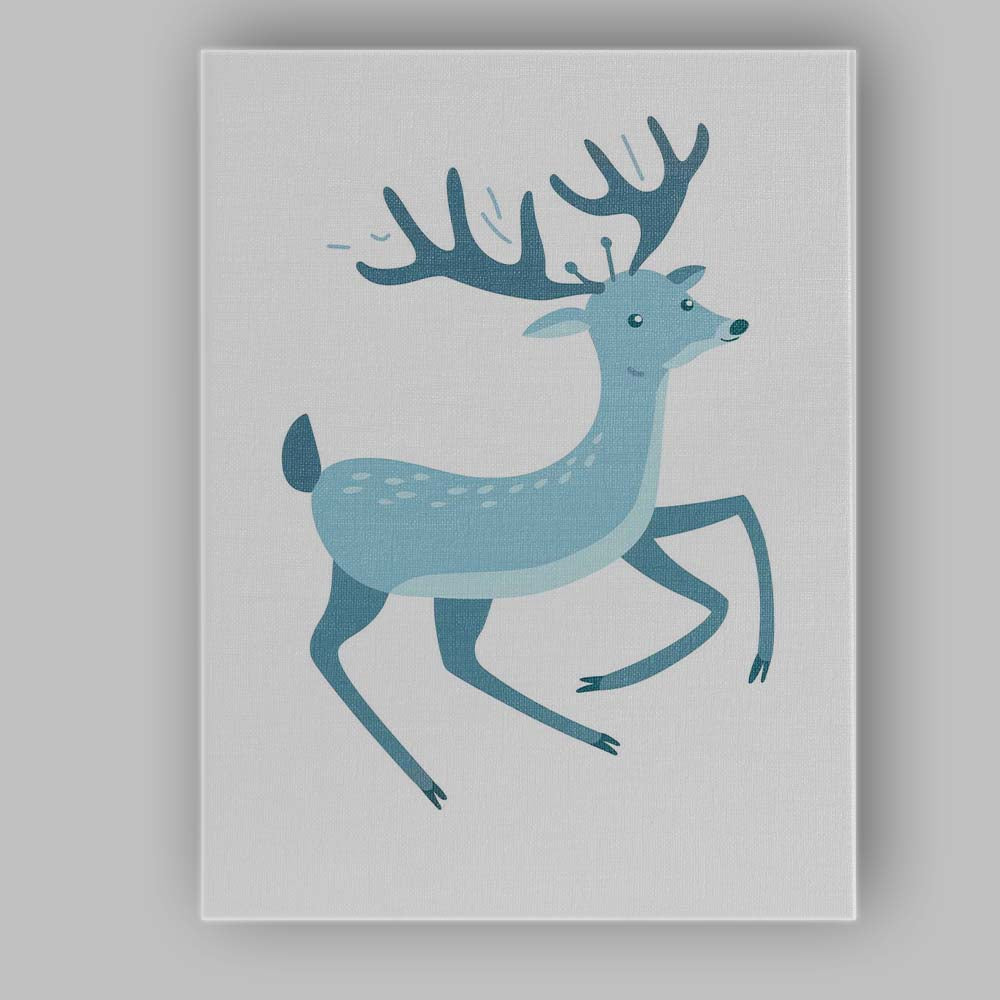 Cute Cartoon Running Deer Woodland Animal Canvas Wall Art Print Decor Picture Ready to Hang