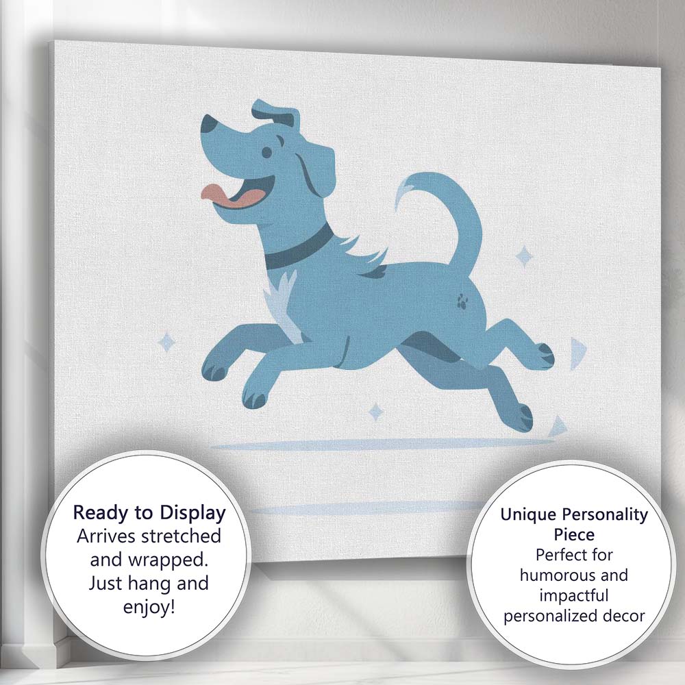 Happy Cartoon Jumping Dog Pet Illustration Canvas Wall Art Print Decor Picture Ready to Hang
