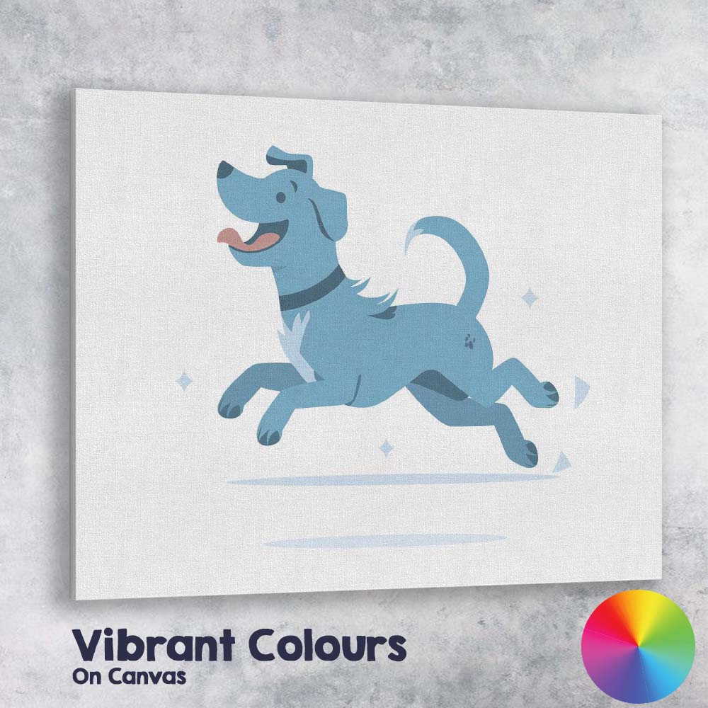 Happy Cartoon Jumping Dog Pet Illustration Canvas Wall Art Print Decor Picture Ready to Hang