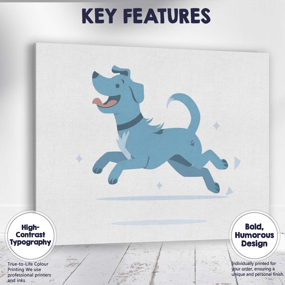 Happy Cartoon Jumping Dog Pet Illustration Canvas Wall Art Print Decor Picture Ready to Hang