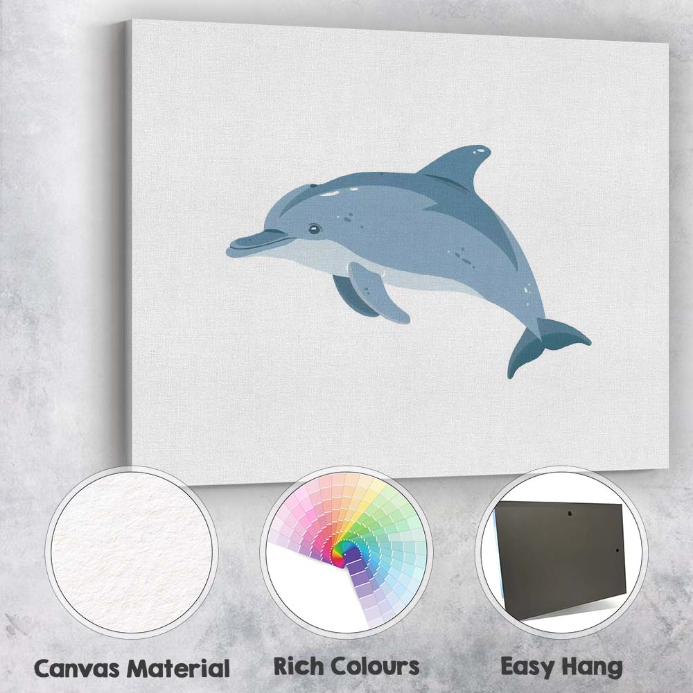 Graceful Bottlenose Dolphin Ocean Wildlife Illustration Canvas Wall Art Print Decor Picture Ready to Hang