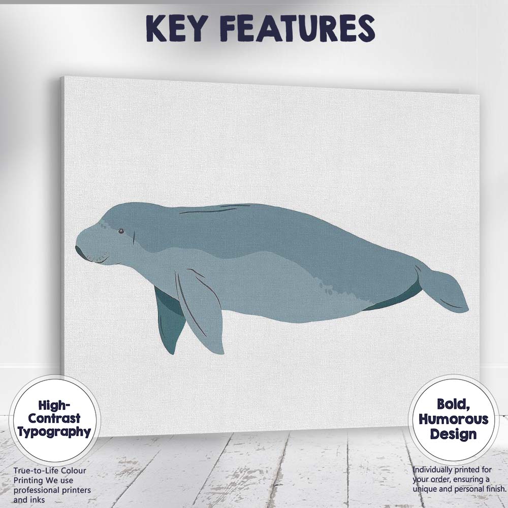Minimalist Blue Whale Marine Mammal Illustration Canvas Wall Art Print Decor Picture Ready to Hang