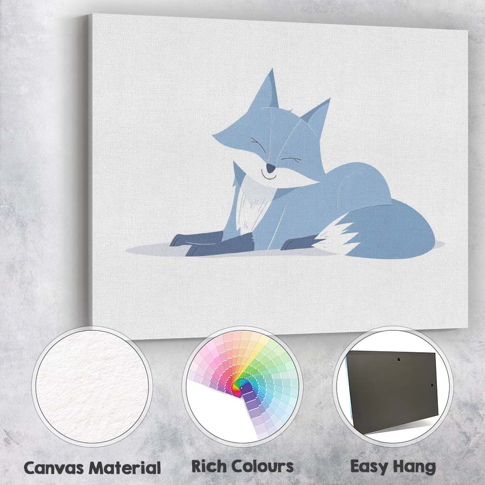 Sleeping Arctic Fox Minimalist Wildlife Illustration Canvas Wall Art Print Decor Picture Ready to Hang