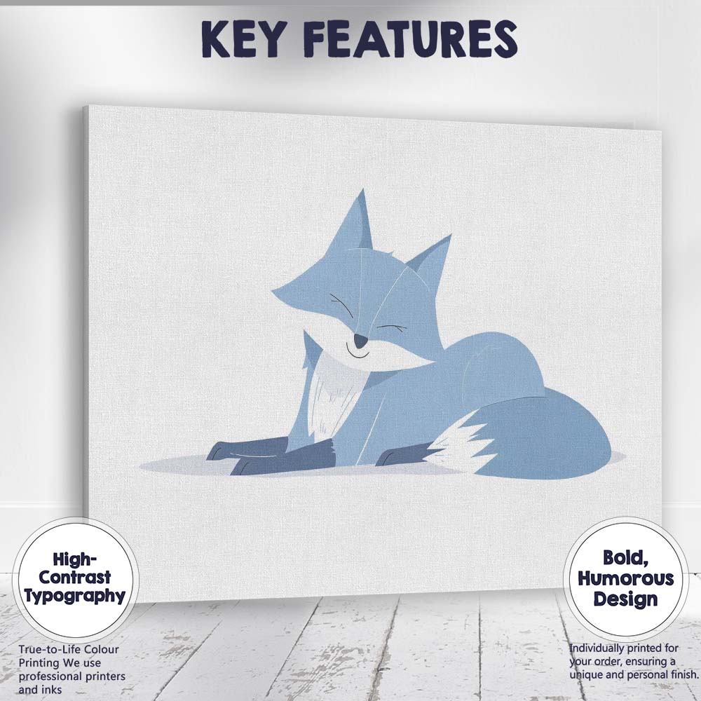 Sleeping Arctic Fox Minimalist Wildlife Illustration Canvas Wall Art Print Decor Picture Ready to Hang