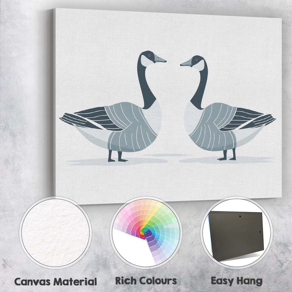Elegant Canada Goose Pair Wildlife Illustration Canvas Wall Art Print Decor Picture Ready to Hang