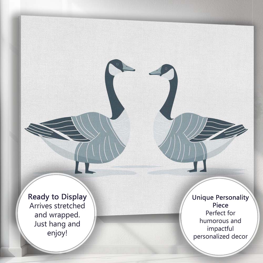 Elegant Canada Goose Pair Wildlife Illustration Canvas Wall Art Print Decor Picture Ready to Hang