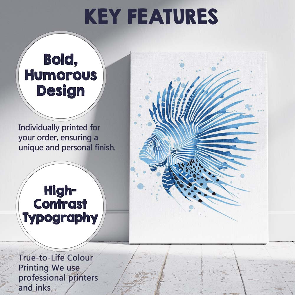 Blue Lionfish Tropical Marine Watercolour Illustration Canvas Wall Art Print Decor Picture Ready to Hang