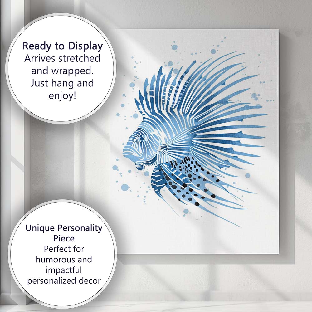 Blue Lionfish Tropical Marine Watercolour Illustration Canvas Wall Art Print Decor Picture Ready to Hang