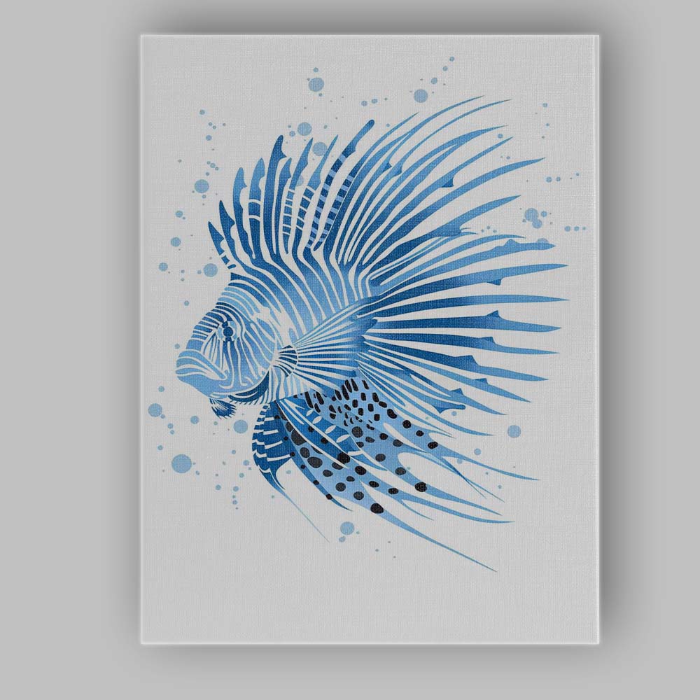 Blue Lionfish Tropical Marine Watercolour Illustration Canvas Wall Art Print Decor Picture Ready to Hang