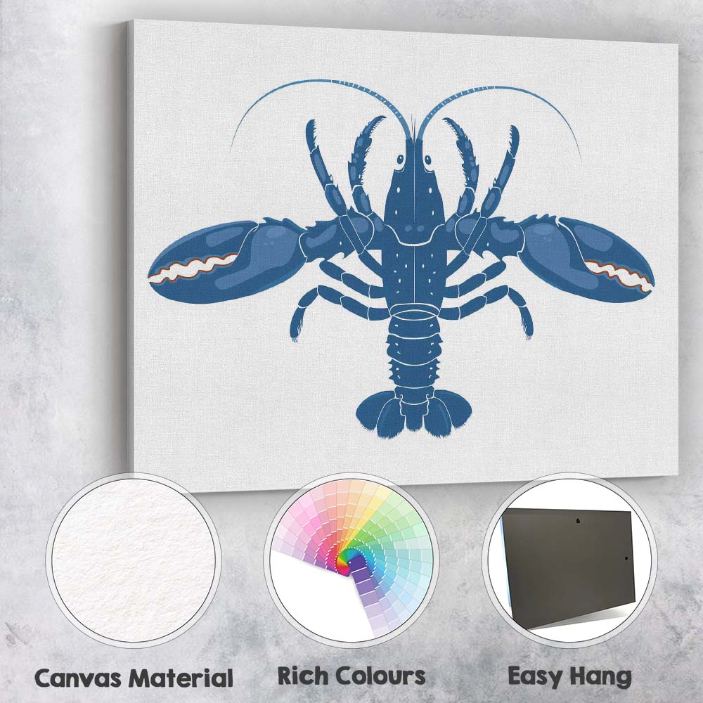 Classic Blue Lobster Coastal Sea Life Illustration Canvas Wall Art Print Decor Picture Ready to Hang