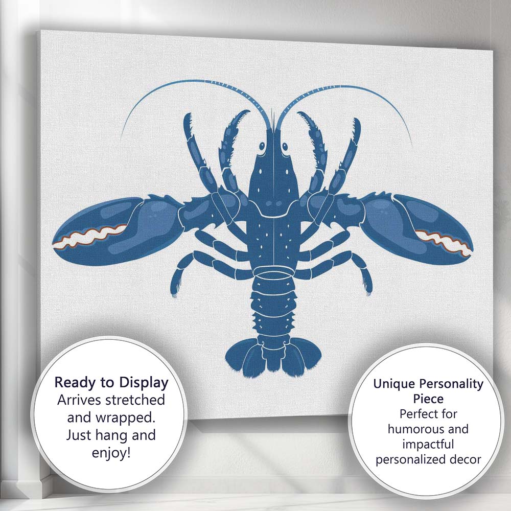Classic Blue Lobster Coastal Sea Life Illustration Canvas Wall Art Print Decor Picture Ready to Hang