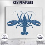 Classic Blue Lobster Coastal Sea Life Illustration Canvas Wall Art Print Decor Picture Ready to Hang