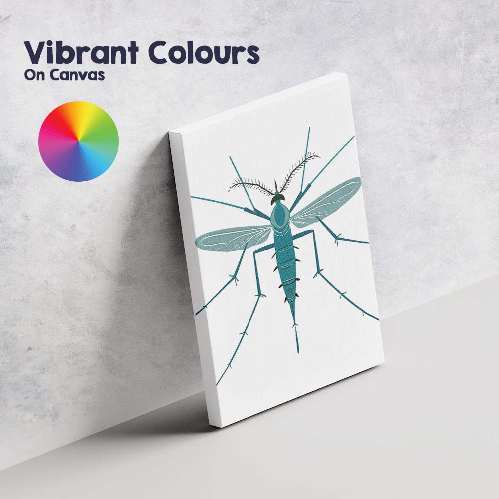 Minimal Teal Mosquito Scientific Insect Illustration Canvas Wall Art Print Decor Picture Ready to Hang
