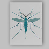 Minimal Teal Mosquito Scientific Insect Illustration Canvas Wall Art Print Decor Picture Ready to Hang