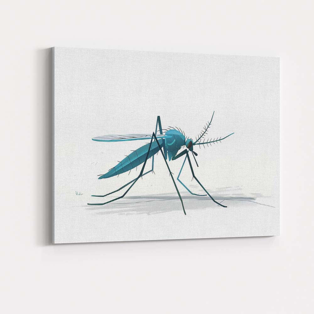 Detailed Blue Mosquito Wildlife Nature Illustration Canvas Wall Art Print Decor Picture Ready to Hang