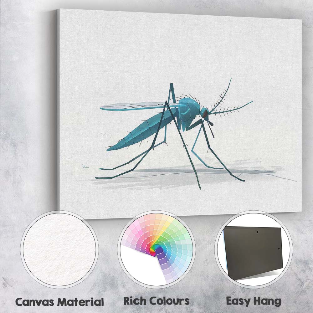 Detailed Blue Mosquito Wildlife Nature Illustration Canvas Wall Art Print Decor Picture Ready to Hang
