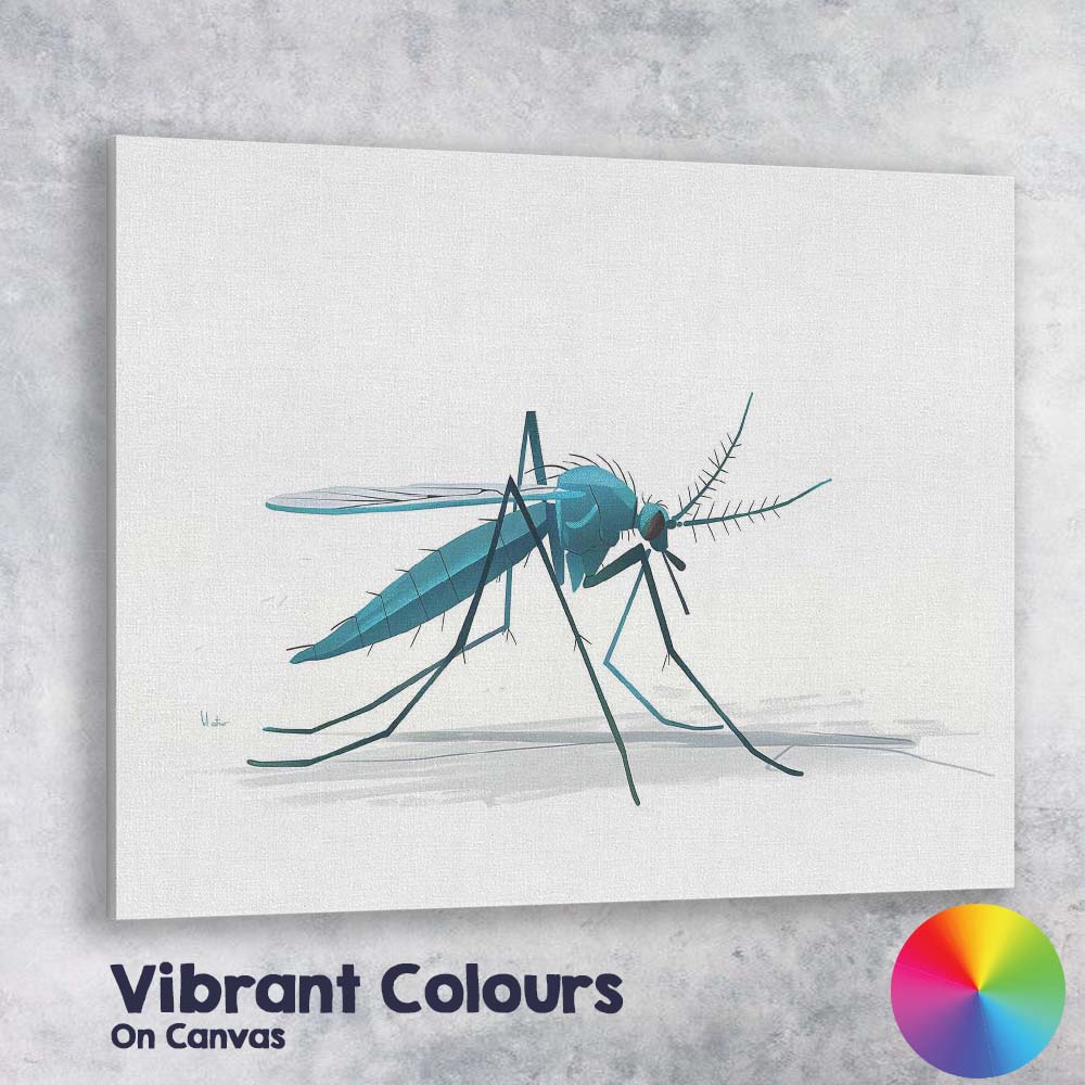 Detailed Blue Mosquito Wildlife Nature Illustration Canvas Wall Art Print Decor Picture Ready to Hang