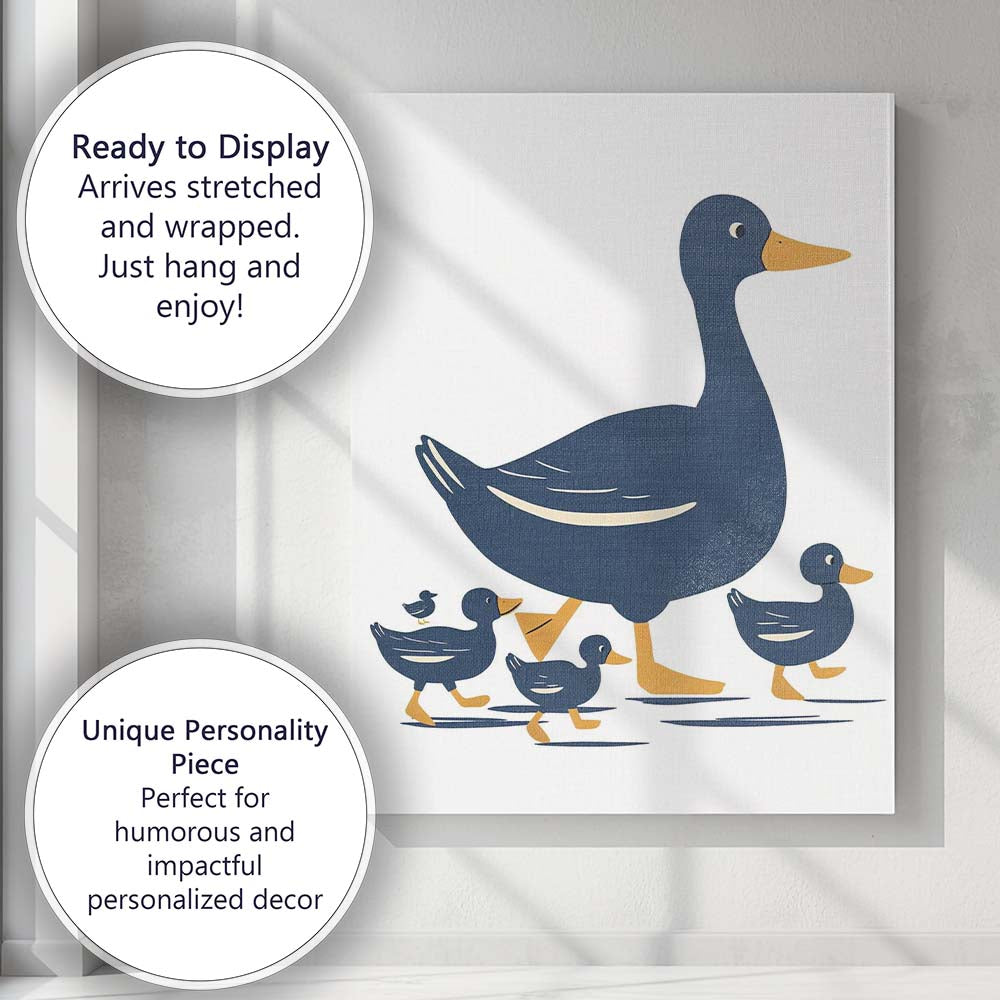 Minimalist Duck Family Cute Nursery Animal Illustration Canvas Wall Art Print Decor Picture Ready to Hang