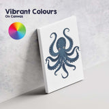 Adorable Navy Blue Octopus Sea Creature Illustration Canvas Wall Art Print Decor Picture Ready to Hang